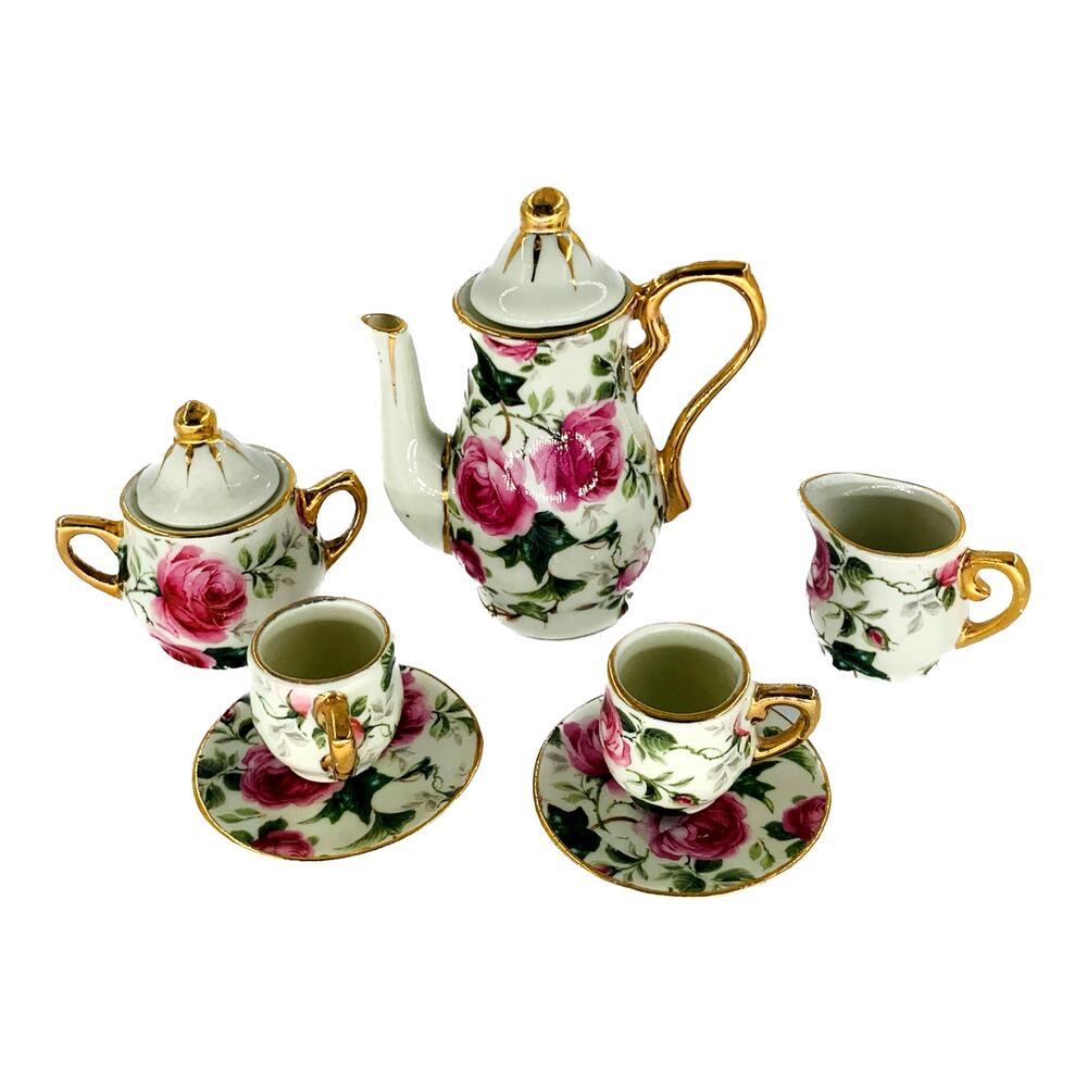 Vintage Formalities Baum Bros Miniature Tea Set Porcelain Pink Rose Gold Trim